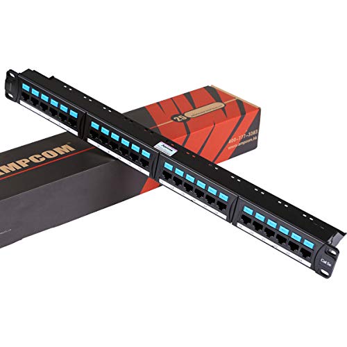 AMPCOM Supreme Series CAT5/5e Patch Panel,50μ Gold Plated,1U 24-Port Rackmount or Wallmount Punch Down Patch Panel,Cable Management Panel,Label Board,RJ45,568A 568B