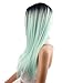 netgo Mint Green Ombre Wig Black Roots Long Straight Synthetic Lace Full Wigs Ombre for Women