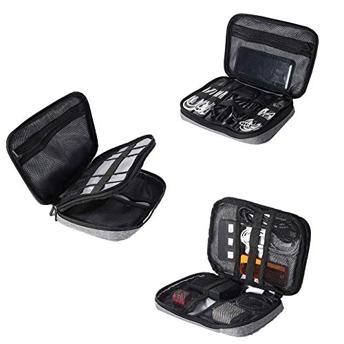 2 Layer Electronic Organizer Bag,Travel Universal Cable Organizer Electronics Accessories Cases for Cable,Charger, Phone,USB,SD Card,Grey by YCOCO