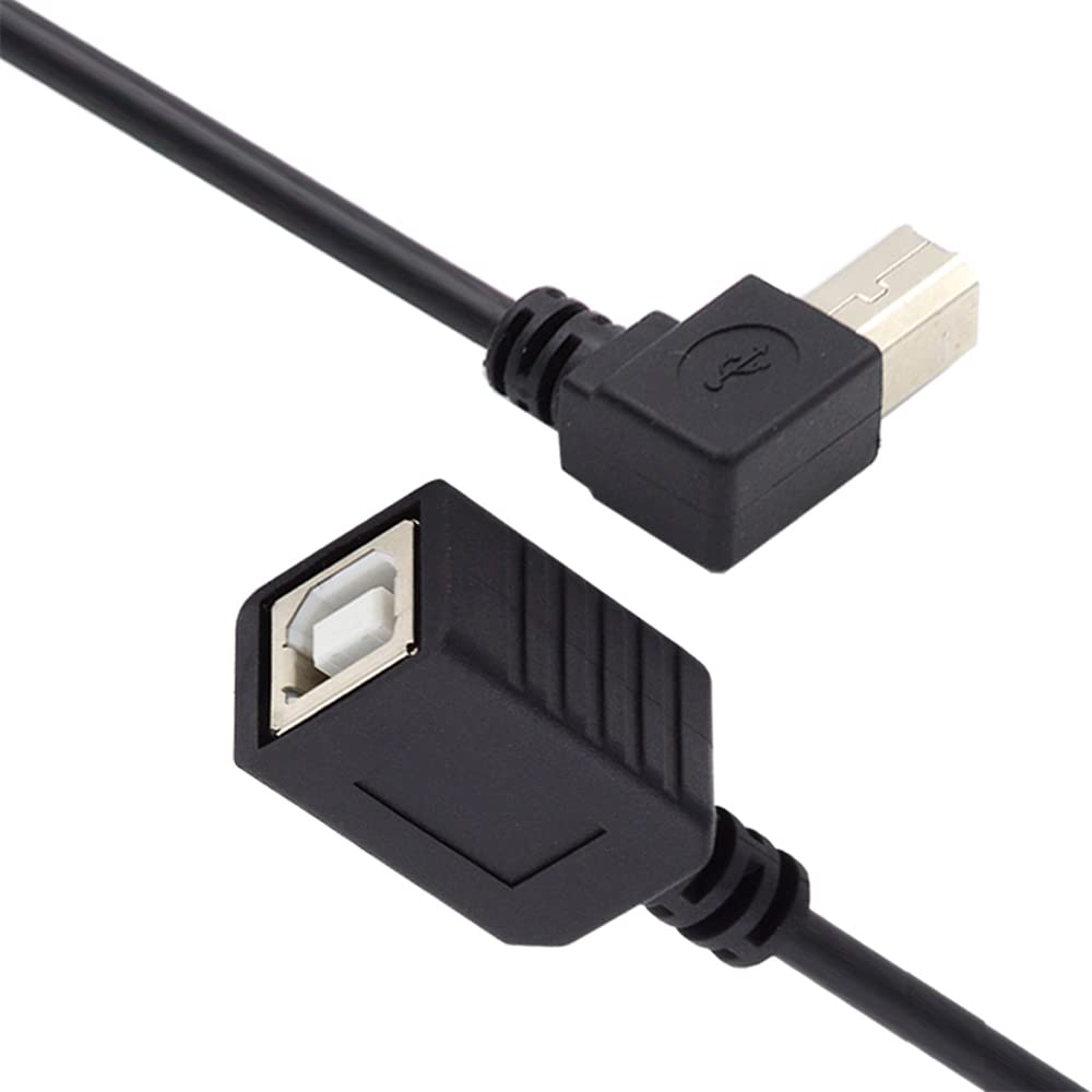 NFHK USB 2.0 B Type Male to Female Extension Cable Right Angled 90 Degree 20cm for Printer Scanner Disk