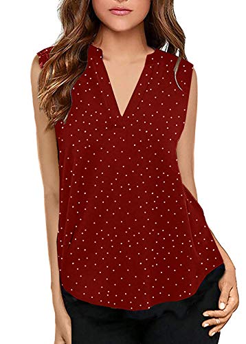 Girls Summer School Blouse Sleeveless Cute Polka Dot Shirts Tops Wine Red XX-Large
