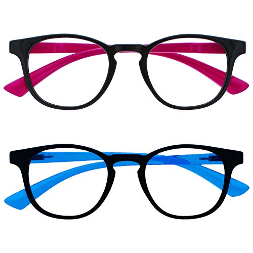 OPULIZE Bop Blue Light Blocking Glasses Kids Round Frame Protect Eyes Improve Sleep Reduce Headaches Computer Gaming Black Pink Arms Black Blue Arms Boys Girls BB47-FB