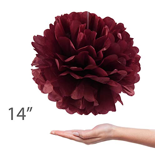 Monkey Home 20 Pcs Tissue Paper Pom Poms Kit (14", 10", 8", 6" Paper Flowers) for Birthday,Wedding,Baby Shower,Bachelorette, Nursery Decor (Burgundy, Peach, Ivory, Gold)