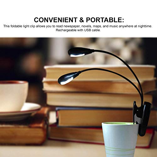 Eutuxia Clip Light for Book. Adjustable Dual Arms & 3 Brightness Levels with 8 LED Stand Lights. Good for Night Reading on Bed & Piano Stand with USB Cable. Perfect for Kids & Bookworms. [Black] - Thumbnail 3