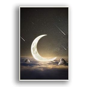 Framed Canvas Wall Art for Living Room, Bedroom Moon with Bright Canvas Prints for Modern Home Decoration Ready to Hang - 16"x24" inches