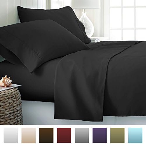 Luxe Boutique Hotel Collection Hypoallergenic Egyptian Full Sheet and Pillow Case Set with Deep Pockets, Black