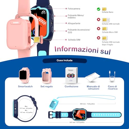Blackview Smartwatch for Children, 1.75 Inch TFT Smartwatch 4G GPS Calls, Voice Chat, Video Call, SOS, Game, Camera, Calculator, Pedometer, Alarm, 800 mAh Battery