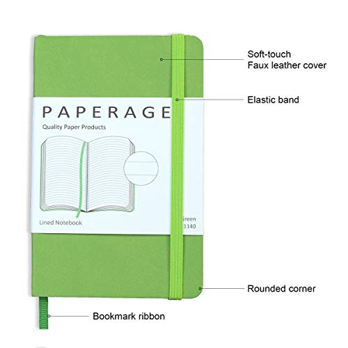 2-Pack Pocket Notebook Journal Notepad Small, College Ruled, 3.6" x 5.5", Faux Leather Soft Cover Mini Journal, 100 GSM Thick Paper, Inner Pocket (Green Lined)