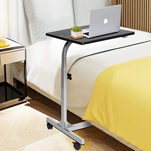 PexFix Laptop Desk, Overbed Table with Lockable Wheels, Height Adjustable Eating Tray Table, Mobile Sofa Side Table Rolling Standing Desk - Black