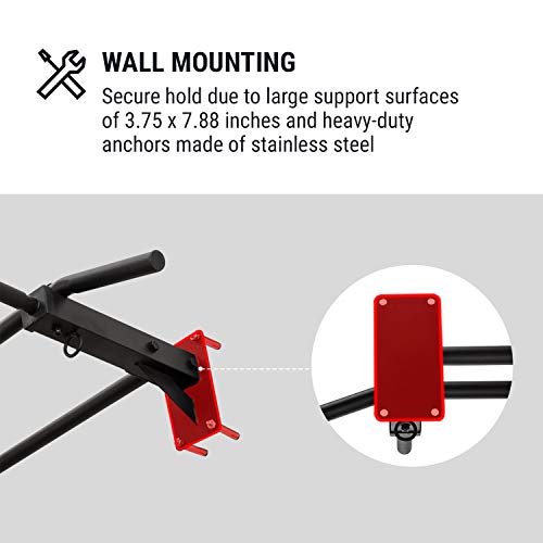 Klarfit Pro X Pull Up Bar • Chin Ups • 3 Grip Positions • Hangers for Punching Bags, Power Ropes, Sling Trainers • Wall Mounting • Heavy Duty Anchors • Max. Load: 770 lb • Powder-Coated Steel • Black - Thumbnail 6