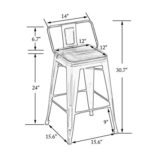HAOBO Home 24" Low Back Metal Counter Stool Height Bar Stools with Wooden Seat [Set of 4] Barstools, Silver