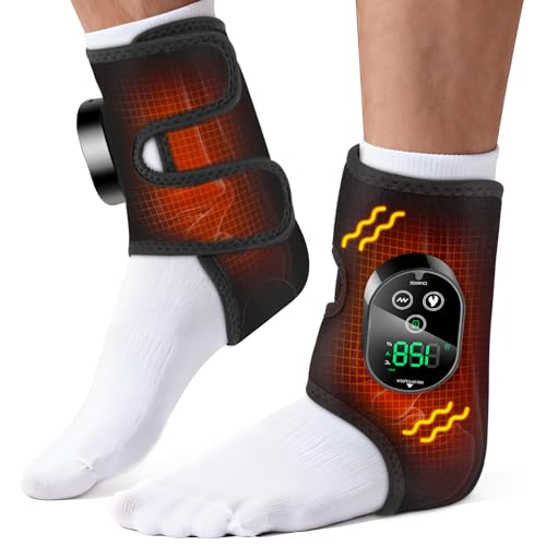 2Pcs Heated Foot Massager, Rechargeable Heated Ankle Brace with Vibration | Ankle Heating Pad with 6 Heat 3 Vibration Modes Timer