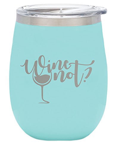 TSC Powder Coated Wine Not BruMate 14 oz Stemless Wine Glass with Slider Lid-Aqua Blue
