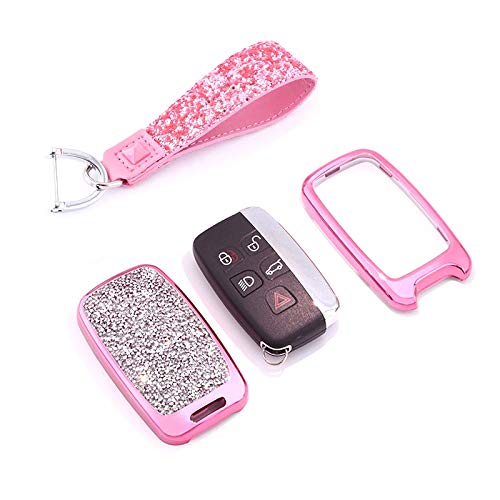 Royalfox(TM) 5 Buttons 3D Bling keyless Entry Remote Smart Key Fob case Cover for Land Rover Defender Discovery Sport LR2 LR3 LR4 Range Rover Sport EVOQUE and Jaguar XF XJ XJL XE F-PACE (Pink) - Thumbnail 5