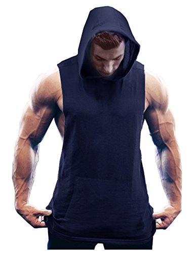COOFANDY Men's Workout Hooded Tank Tops Bodybuilding Muscle T Shirt  Sleeveless Gym Hoodies,Navy Blue,Small in Kenya | Whizz Active Vests