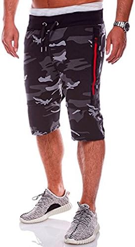 USGreatgorgeous Men's Casual Camo Cargo Shorts Fitted Bodybuilding Gym Running Workout Training Shorts with Zipper Pockets (XL=US M, Army Gray)