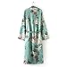 Women Boho Floral Print Long Kimono Cardigan Robe Coat Jackets with Tie Waist (L, Green)