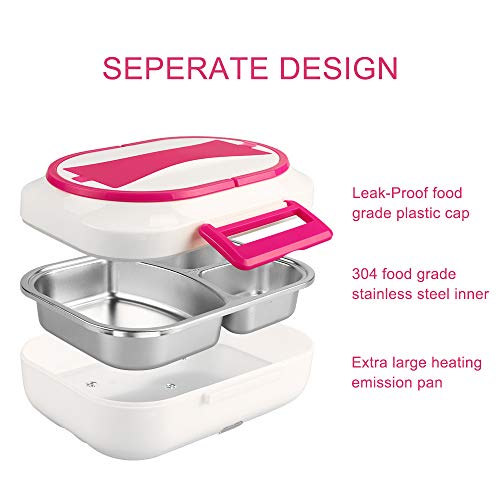 LOHOME Electric Heating Lunch Box Car Home Office Use Food Warmer Portable Bento Meal Heater with Stainless Steel Container 110V and 12V Dual Use (Red)