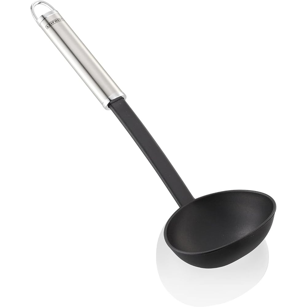 Leifheit Large Ladle Stainless Steel, Ideal for a Punch Bowl ladle or Soup Ladle in Silver/Black and Dishwasher Safe, Diameter 9.5 cm and Volume 125 ml