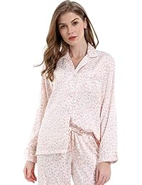 Serenedelicacy pijama de satén sedoso para dama, conjunto de pijamas de manga larga con botones