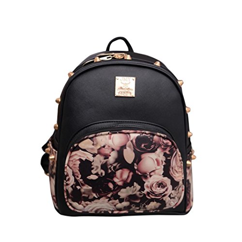 Respctful Backpack for Girls Fashion Floral Printing School Bags (BlackA)