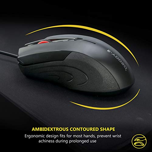 E-YOOSO 4-Button USB Wired Mouse, DPI Adjustable Button, Optical Sensor Mice 1000/1600/2000DPI, Ergonomic Shape, 5ft Cord, Office Business Mouse for Laptop Chrome-Book PC Desktop Mac Notebook, Black