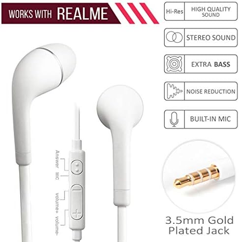 nabster Oppo REALME 2 PRO Compatible in Ear Earphones with Microphone High Bass Noise Cancellation Headset Earbud 3.5 mm Jack -White