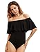 Verdusa Women's Off The Shoulder Short Sleeve Ruffle Bodysuit Black L