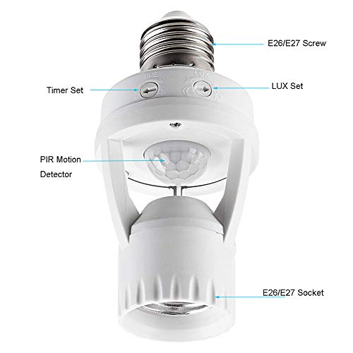 Motion Sensor Light Socket, PIR Motion E26 Screw Bulb Adapter