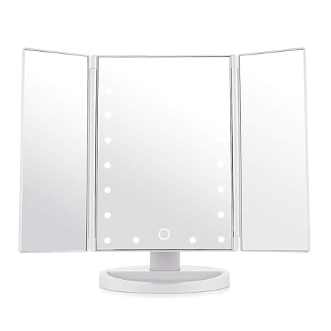 Easehold DJZ002OT Kosmetikspiegel Weiß mit 21 Led Licht Flatbare faltbar Standspiegel 180° frei drehbare für Badezimmer und S