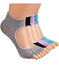 CozyWow Women's Cotton Non Slip Gym Toeless Yoga Socks with Grips