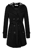 ANGVNS Stylish Women's Check Double Breasted Hooded Jacket Thick Outwear Jacket