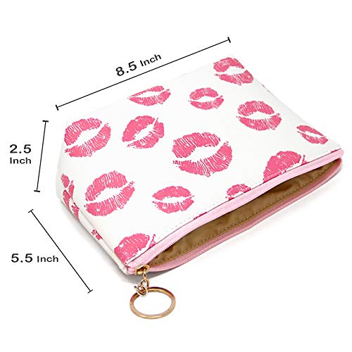 Me Plus Women Small Portable Travel Cosmetic Organizer Clutch Pouch Bag with Zipper Closure (10 Patterns) (LIPS)
