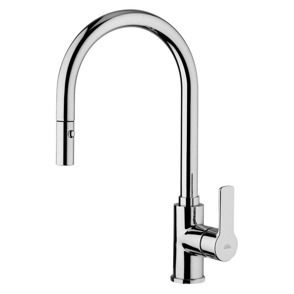 Red Sink Mixer with Pull-Out Shower Curved spout