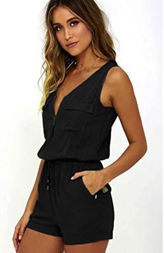 Kstare Womens Sleeveless Casual V Neck Halter Romper Zipper Ladies Jumpsuit Pants Summer Bodysuit Mini Playsuit (XL, Black)