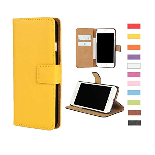 Jaorty Samsung Galaxy Note 4 Case, Genuine Leather Folio Flip Wallet Case Cover Book Design with Kickstand Feature & Magnetic Closure & Card Slots/Cash Compartment-Yellow