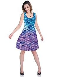 AIDEAONE Vestido sin mangas para mujer Vestido de verano elástico vintage Impreso en 3D Playa Casual A Line Midi Tank Vestidos