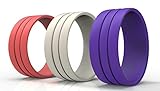 [3 Pack] Women's Silicone Wedding Ring Coral,Dusky White and Purple -Be Safe, Be Comfortable, Be Committed- Perfect Fit Guarantee on Wedding Bands