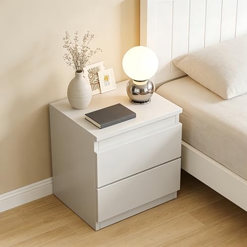 DAYONG Nightstand with 2 Drawers, Simple Bedside Table, Wooden End Table for Living Room, Modern Bedside Cabinet for Bedroom Sofa Side Office, 40 x 30 x 40cm (White)