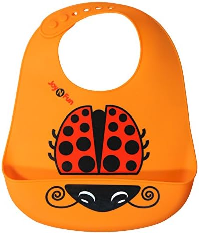 JoyNFun Silicone Bib For Infants Toddlers with Ladybug, Orange