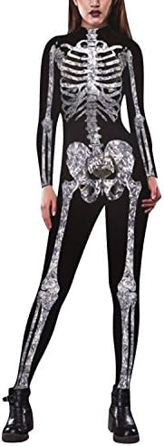 Runstarshow Women's Skeleton Halloween Costumes Long sleeve Jumpsuit Fancy Dress Cosplay Costume
