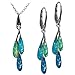 Sterling Silver Blue Green Amber Earrings Necklace Set 18 Inches
