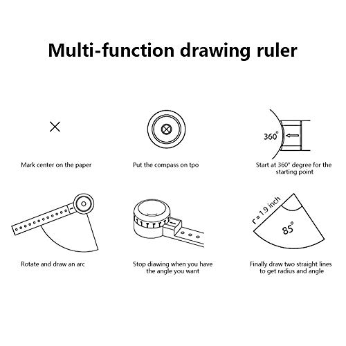 Multi-Function Drawing Tool Scale Ruler Measuring Templates with A Curved Profile, Metallic Ruler Mini Compass Protractor Combo Patterns Versatile Utensil Drafting Kits - Thumbnail 2