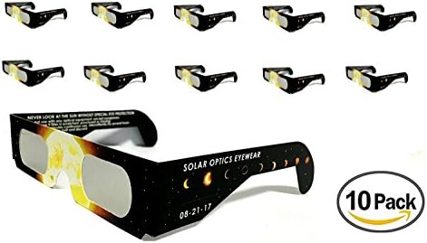 Eclipse Glasses: Solar Safe Viewers - ISO &amp; CE Certified - 10 Pack of Shades - 2017, Uprgaded Lenses, Kids &amp; Adults &amp; Fits Over Glasses