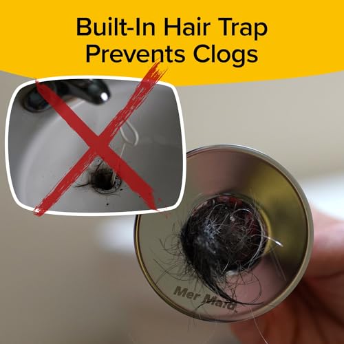 MER-MAID DRAIN MAGIC AS-SEEN-ON-TV REPLACE BROKEN OR MISSING BATHROOM DRAIN STOPPERS IN SECONDS, NO TOOLS, PUSH TO FILL, HAIR CATCHER PREVENTS CLOGS, WATERTIGHT SILICONE SEAL,CHROME PLATED SOLID BRASS