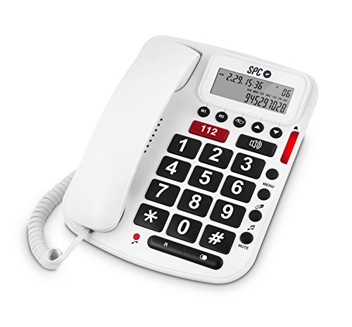 SPC Comfort Volume – Telefono fisso da tavolo con tasti grandi, volume molto alto, vivavoce, pulsante SOS e 2 memorie…