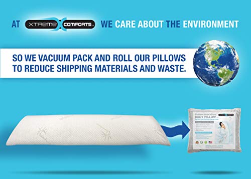 Xtreme Comforts Luxury Bamboo Shredded Memory Foam Full Size Body Pillow with Kool-Flow Breathable Cooling Hypoallergenic Pillow Outer Fabric - Fits 20 x 54 inch Body Pillow Cases & Covers - Thumbnail 7