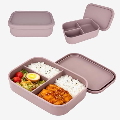 elthmpr Lunch Box for Adults and Kids, 800ml Silicone Leakproof Lunch Box with 3 Compartments, Microwave and Dishwasher Safe, Lunch Boxes for School, Picnic, Office, Teenagers and