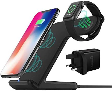 Wireless Charger DoSHIn 2 IN 1 Wireless Charger Stand 10W/7.5W Fast Charger Docking Station Phone Holder Compatible with Apple Watch Series 5/4/3/2/1,iPhone 11/Xs/XR/XS MAX/X/8Plus, Samsung Galaxy S10