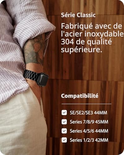 Fullmosa Compatible with Apple Watch Band 44mm 45mm 42mm, Stainless Steel iWatch Band for Apple Watch Se1/2/3 Series 9/8/7/6/5/4/3/2/1(Black, 42mm/44mm/45mm)